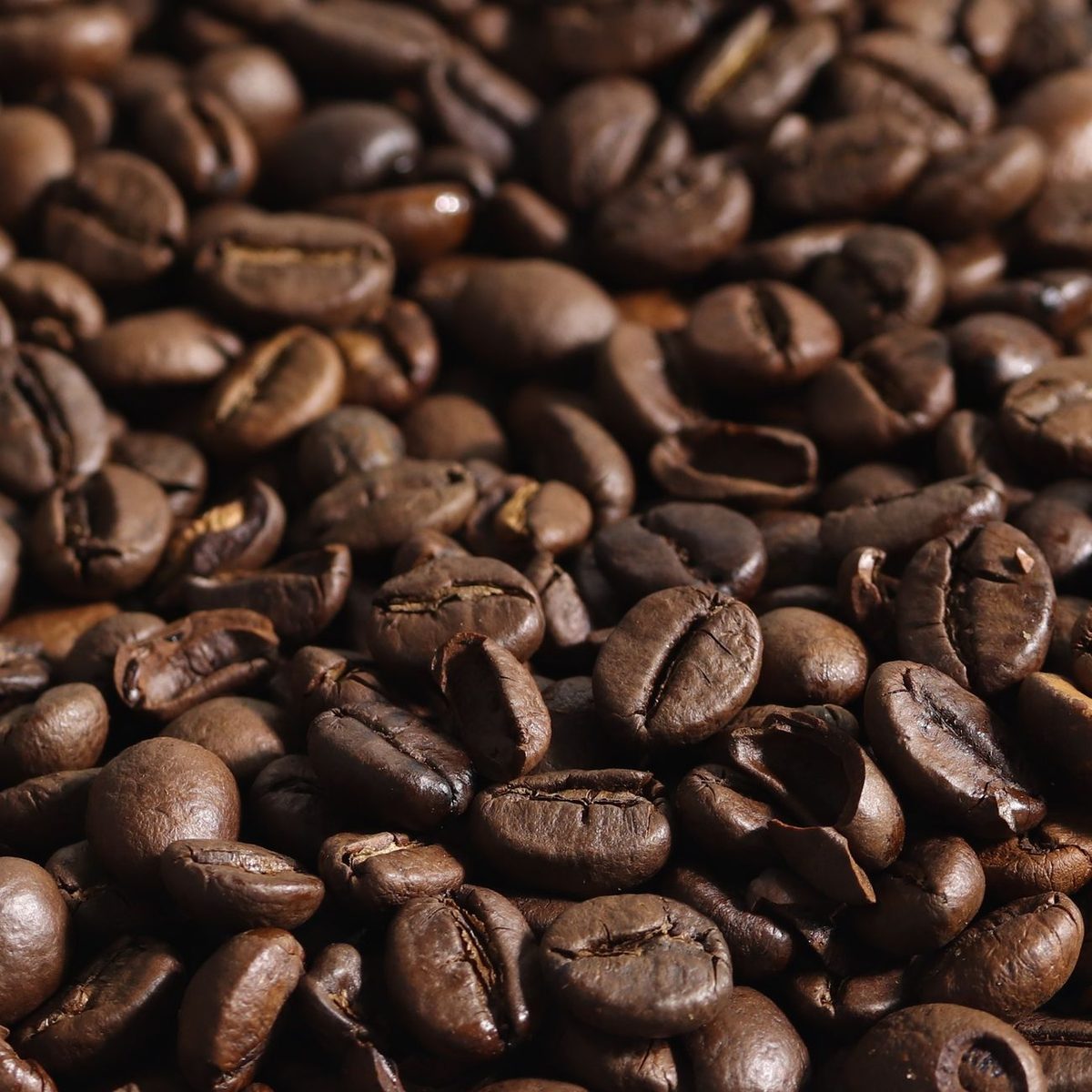Granos de café tostado oscuro, de cerca